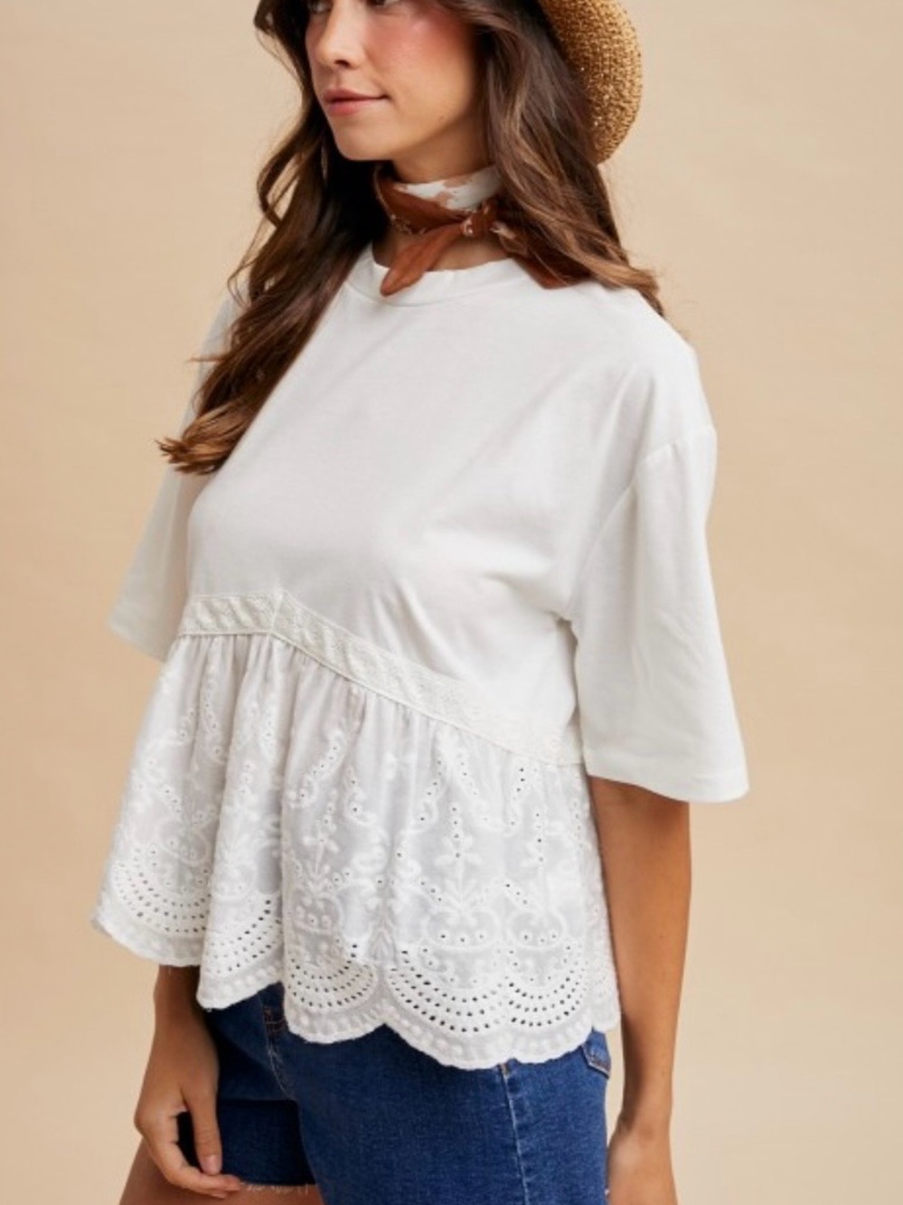 Anniewear Women's White Eyelet Peplum Top